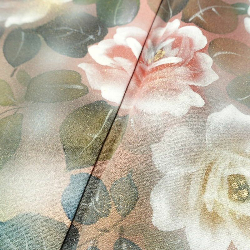 付け下げ 正絹 花柄 袷仕立て 身丈168.5cm 裄丈68cm 箔 フォーマル 着物 ピンク_画像9