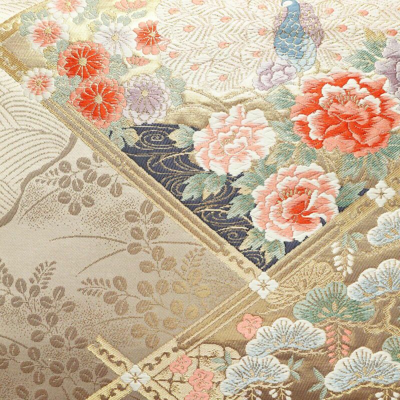 袋帯 六通柄 本金箔 フォーマル用 正絹 古典柄 箔 クリーム_画像2