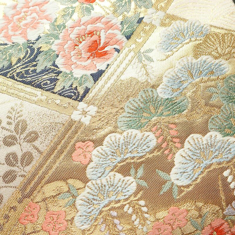 袋帯 六通柄 本金箔 フォーマル用 正絹 古典柄 箔 クリーム_画像3