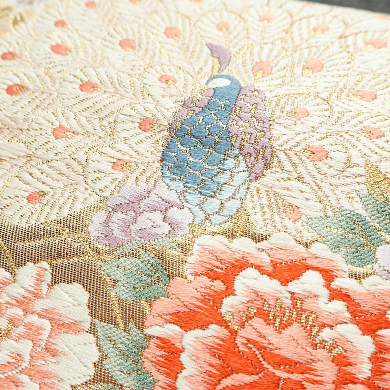 袋帯 六通柄 本金箔 フォーマル用 正絹 古典柄 箔 クリーム_画像5