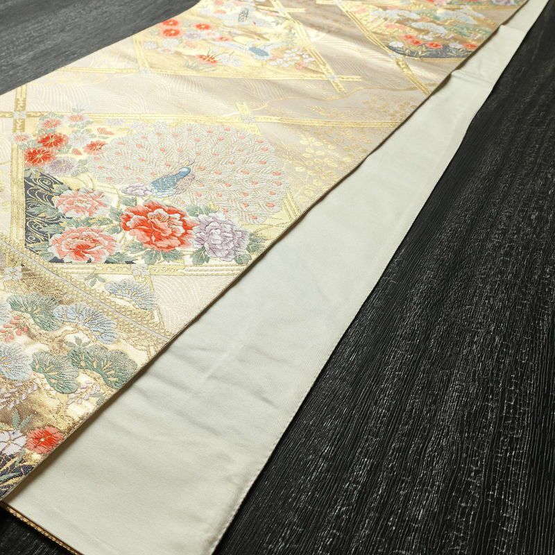 袋帯 六通柄 本金箔 フォーマル用 正絹 古典柄 箔 クリーム_画像8