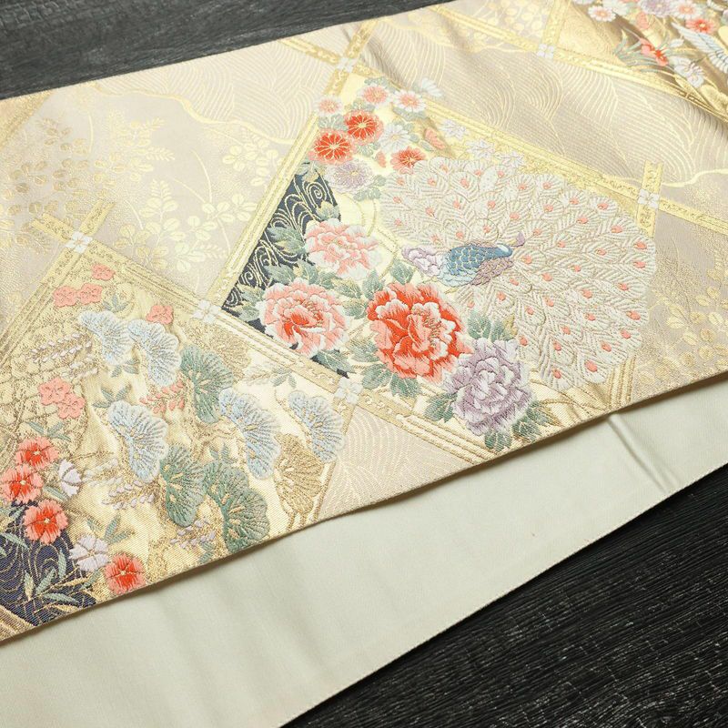 袋帯 六通柄 本金箔 フォーマル用 正絹 古典柄 箔 クリーム_画像10