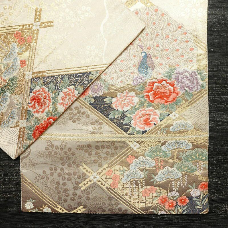 袋帯 六通柄 本金箔 フォーマル用 正絹 古典柄 箔 クリーム_画像12