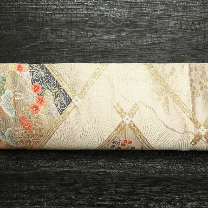 袋帯 六通柄 本金箔 フォーマル用 正絹 古典柄 箔 クリーム_画像14
