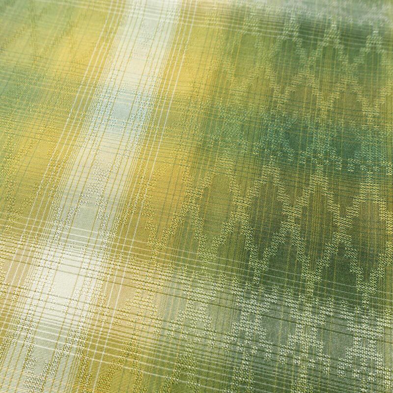 紬 正絹 縞柄・線柄 袷仕立て 身丈154cm 裄丈63cm 着物 緑・うぐいす色_画像6