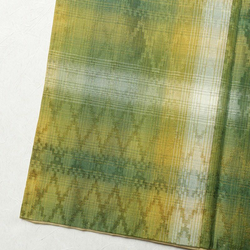 紬 正絹 縞柄・線柄 袷仕立て 身丈154cm 裄丈63cm 着物 緑・うぐいす色_画像11