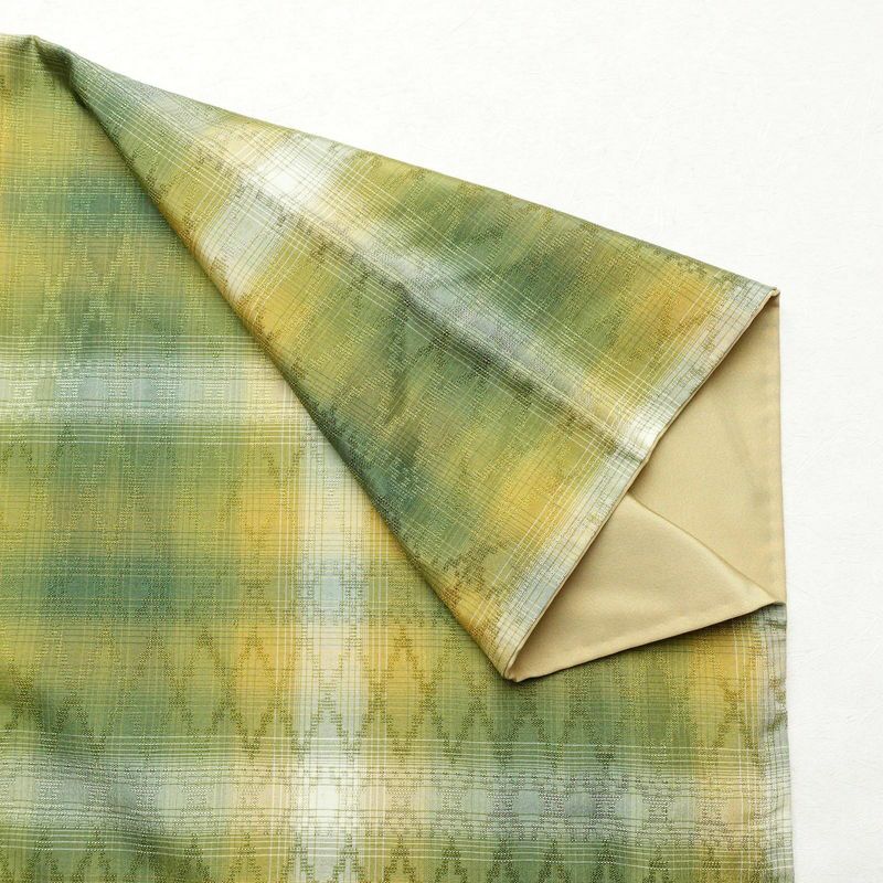 紬 正絹 縞柄・線柄 袷仕立て 身丈154cm 裄丈63cm 着物 緑・うぐいす色_画像13