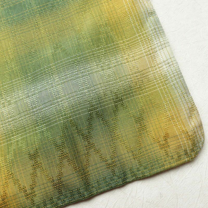 紬 正絹 縞柄・線柄 袷仕立て 身丈154cm 裄丈63cm 着物 緑・うぐいす色_画像14