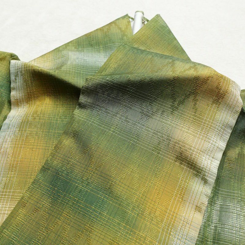 紬 正絹 縞柄・線柄 袷仕立て 身丈154cm 裄丈63cm 着物 緑・うぐいす色_画像16