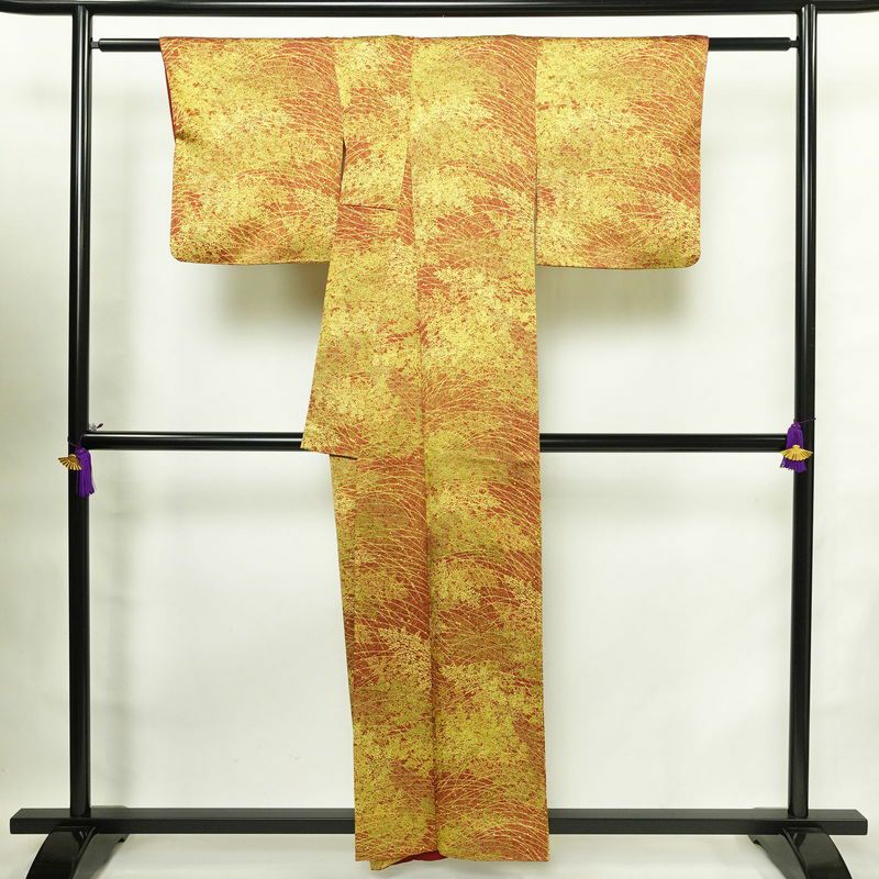 小紋 正絹 木の葉・植物柄 袷仕立て 身丈156.5cm 裄丈64.5cm 着物 茶_画像2