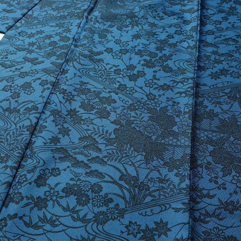 小紋 良品 総柄 ポリエステル 古典柄 袷仕立て 身丈166.5cm 裄丈69cm 青・紺_画像5