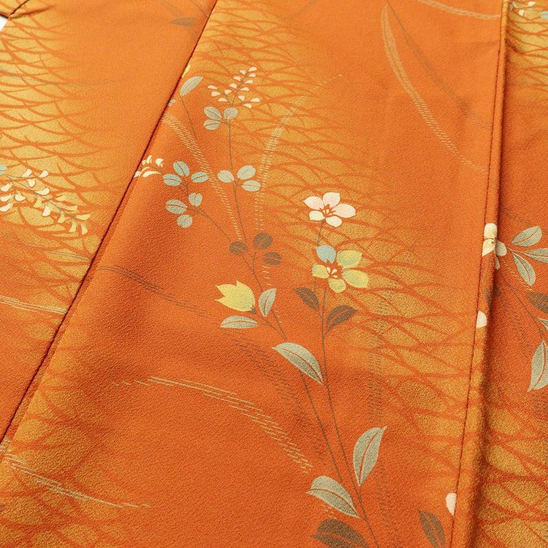小紋 ポリエステル 木の葉・植物柄 袷仕立て 身丈163.5cm 裄丈65cm 橙_画像5