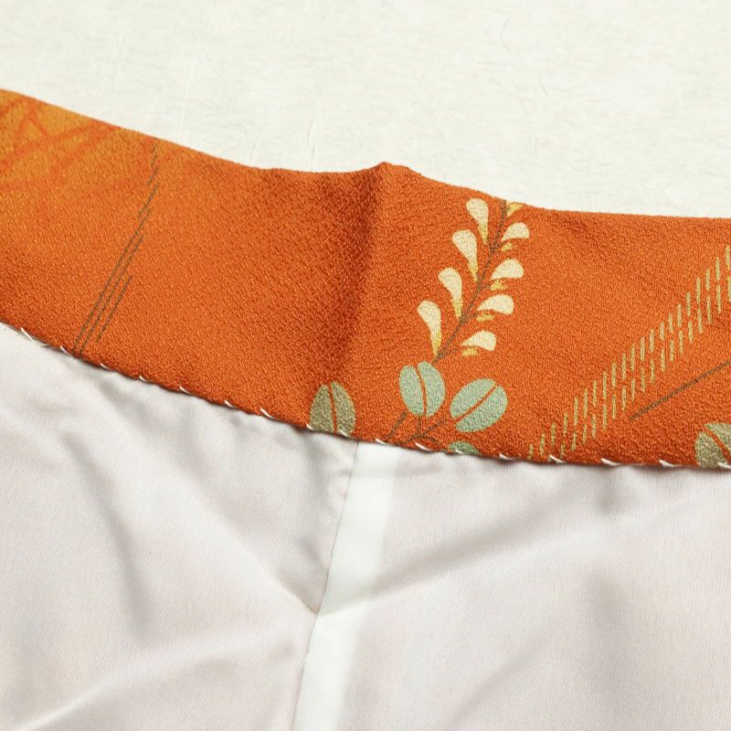 小紋 ポリエステル 木の葉・植物柄 袷仕立て 身丈163.5cm 裄丈65cm 橙_画像16