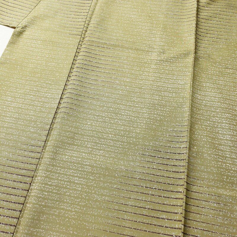 大島紬 良品 証紙なし 正絹 縞柄・線柄 袷仕立て 身丈160cm 裄丈67cm 着物 緑・うぐいす色_画像5