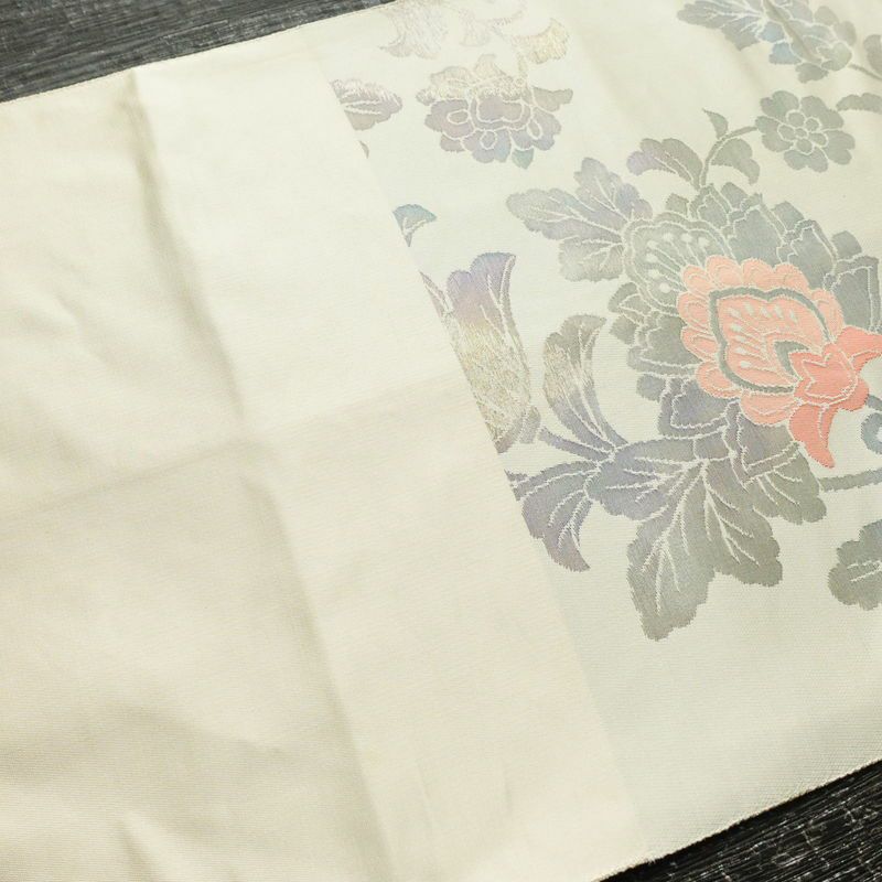 袋帯 六通柄 フォーマル用 正絹 花柄 帯 クリーム_画像16