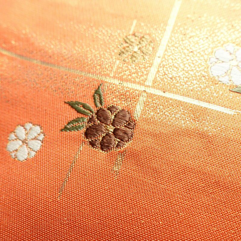 袋帯 六通柄 フォーマル用 正絹 花柄 箔 金糸 橙_画像6