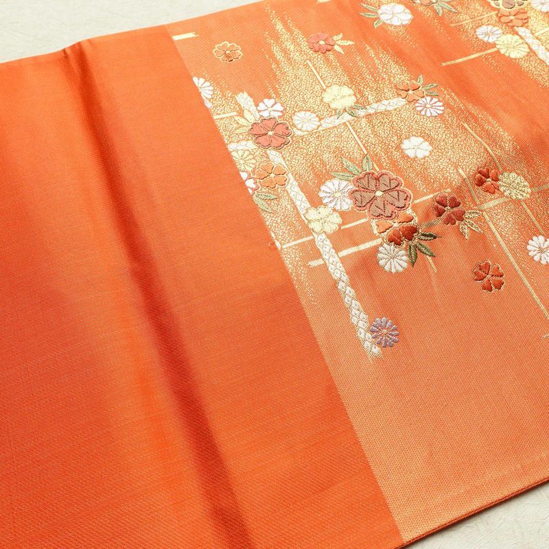 袋帯 六通柄 フォーマル用 正絹 花柄 箔 金糸 橙_画像17
