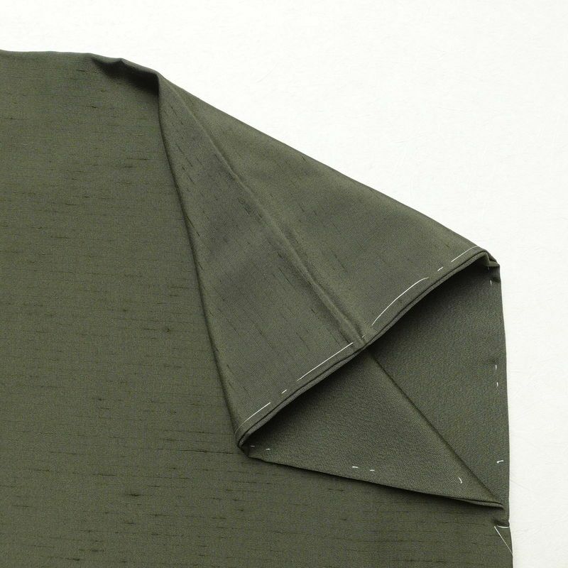 付け下げ 峰山和生 落款入り しつけ糸付き 正絹 木の葉・植物柄 袷仕立て 身丈158.5cm 裄丈64.5cm フォーマル 着物 緑・うぐいす色_画像17