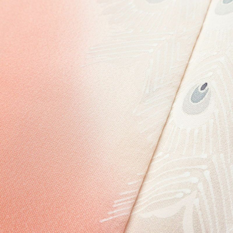 付け下げ 正絹 人物・動物柄 袷仕立て 身丈164cm 裄丈65.5cm 一部しつけ糸付き 孔雀 フォーマル 着物 ピンク_画像8