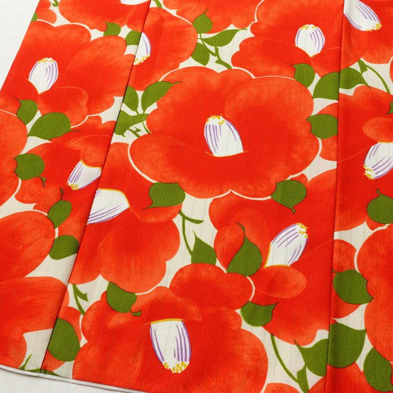 振袖 和風館 椿 良品 ポリエステル 花柄 袷仕立て 身丈167cm 裄丈69.5cm 着物 クリーム_画像4