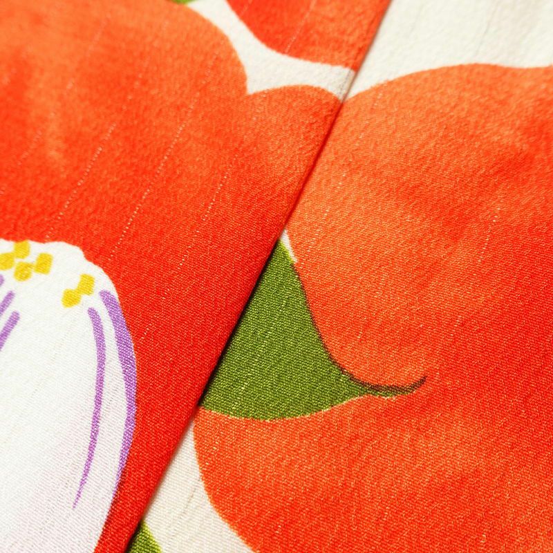 振袖 和風館 椿 良品 ポリエステル 花柄 袷仕立て 身丈167cm 裄丈69.5cm 着物 クリーム_画像7