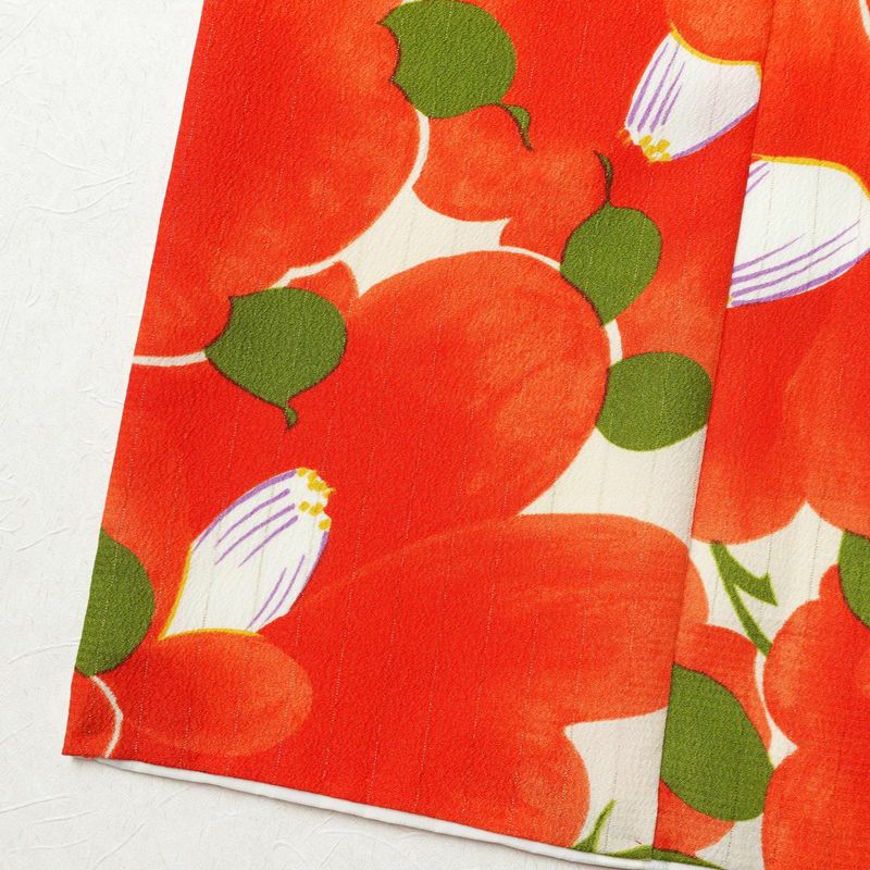 振袖 和風館 椿 良品 ポリエステル 花柄 袷仕立て 身丈167cm 裄丈69.5cm 着物 クリーム_画像9