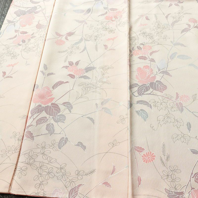 小紋 美品 しつけ糸付き 縮緬 正絹 花柄 袷仕立て 身丈159.5cm 裄丈63cm 着物 ピンク_画像4