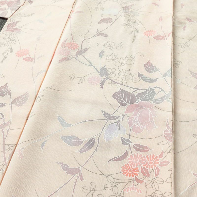 小紋 美品 しつけ糸付き 縮緬 正絹 花柄 袷仕立て 身丈159.5cm 裄丈63cm 着物 ピンク_画像5