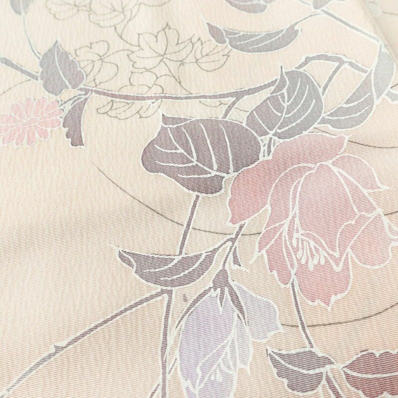 小紋 美品 しつけ糸付き 縮緬 正絹 花柄 袷仕立て 身丈159.5cm 裄丈63cm 着物 ピンク_画像6