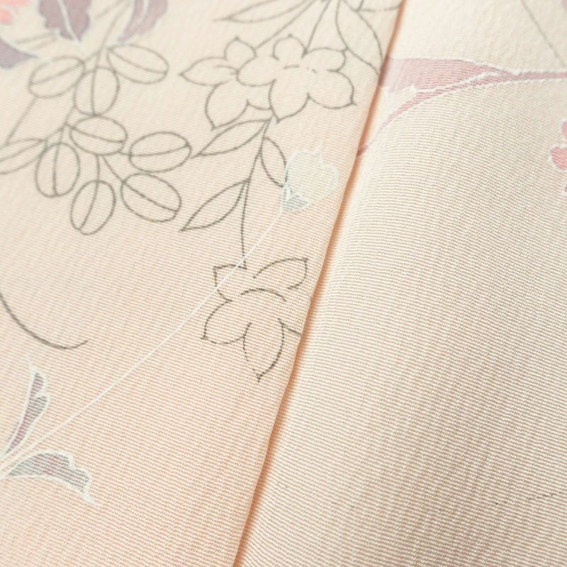 小紋 美品 しつけ糸付き 縮緬 正絹 花柄 袷仕立て 身丈159.5cm 裄丈63cm 着物 ピンク_画像9