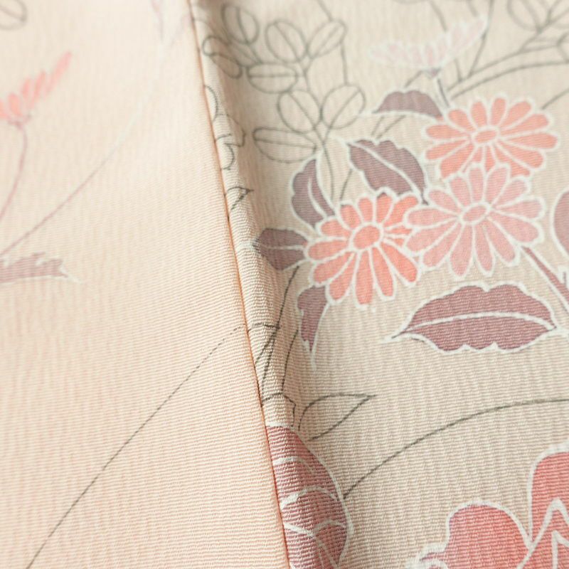 小紋 美品 しつけ糸付き 縮緬 正絹 花柄 袷仕立て 身丈159.5cm 裄丈63cm 着物 ピンク_画像10
