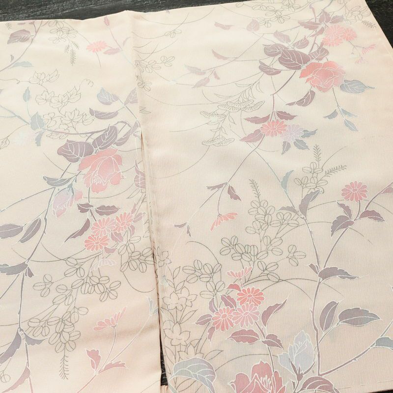 小紋 美品 しつけ糸付き 縮緬 正絹 花柄 袷仕立て 身丈159.5cm 裄丈63cm 着物 ピンク_画像13