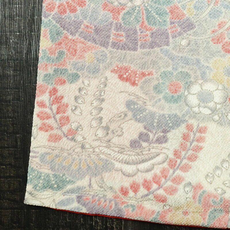 小紋 しつけ糸付き 縮緬 総柄 正絹 古典柄 袷仕立て 身丈159cm 裄丈64cm 着物 白_画像12