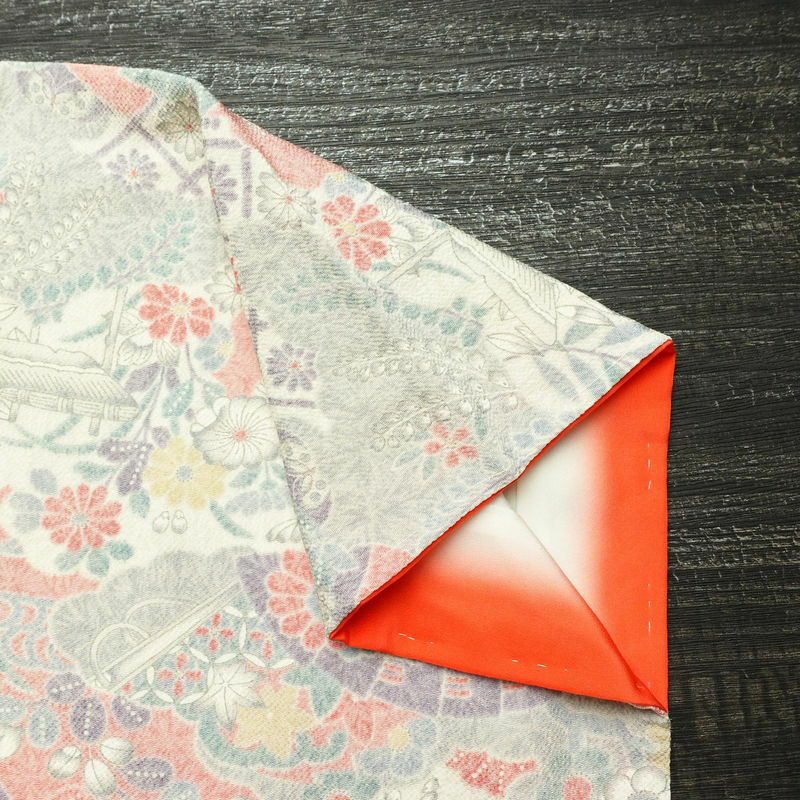 小紋 しつけ糸付き 縮緬 総柄 正絹 古典柄 袷仕立て 身丈159cm 裄丈64cm 着物 白_画像14