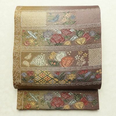 袋帯 纈幡織 辻が花 六通柄 良品 フォーマル用 正絹 木の葉・植物柄 箔 帯 多色使い