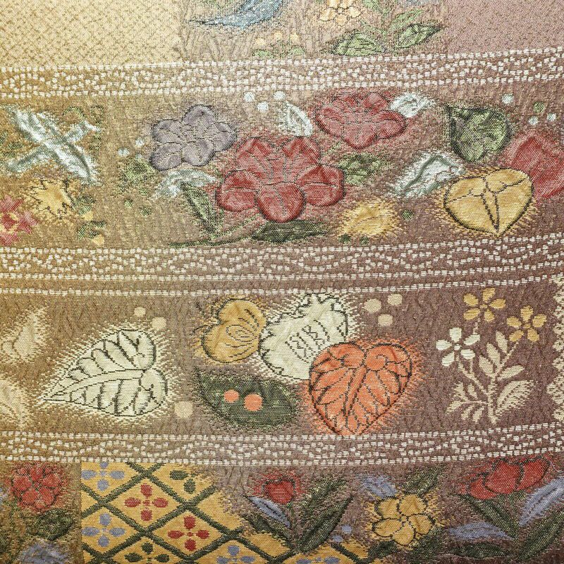 袋帯 纈幡織 辻が花 六通柄 良品 フォーマル用 正絹 木の葉・植物柄 箔 帯 多色使い_画像2