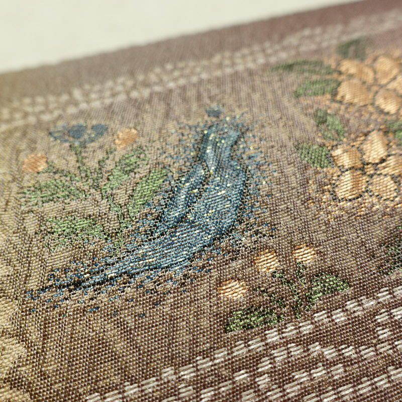 袋帯 纈幡織 辻が花 六通柄 良品 フォーマル用 正絹 木の葉・植物柄 箔 帯 多色使い_画像7