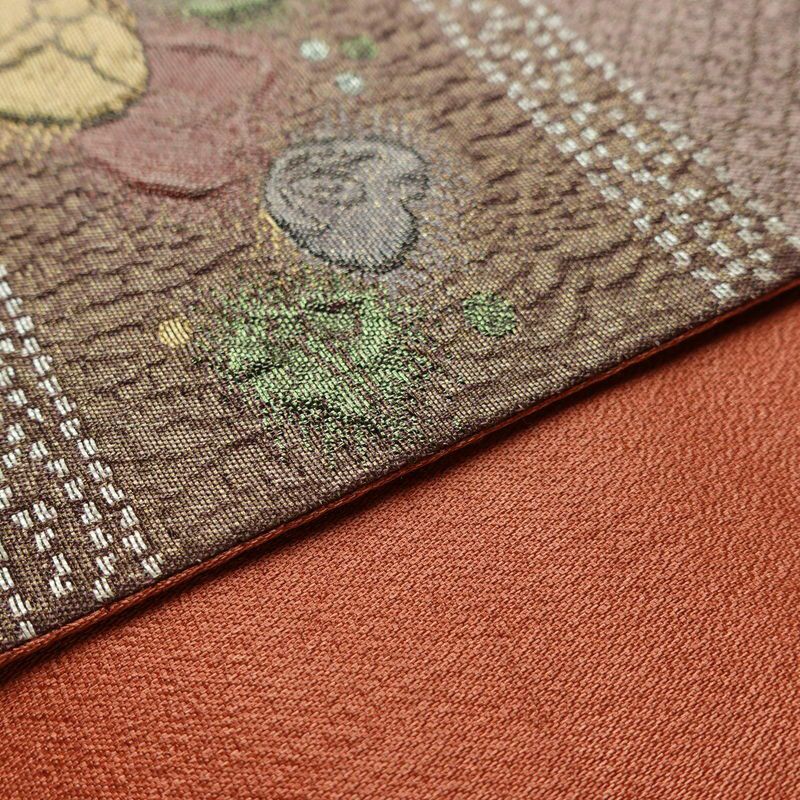 袋帯 纈幡織 辻が花 六通柄 良品 フォーマル用 正絹 木の葉・植物柄 箔 帯 多色使い_画像12