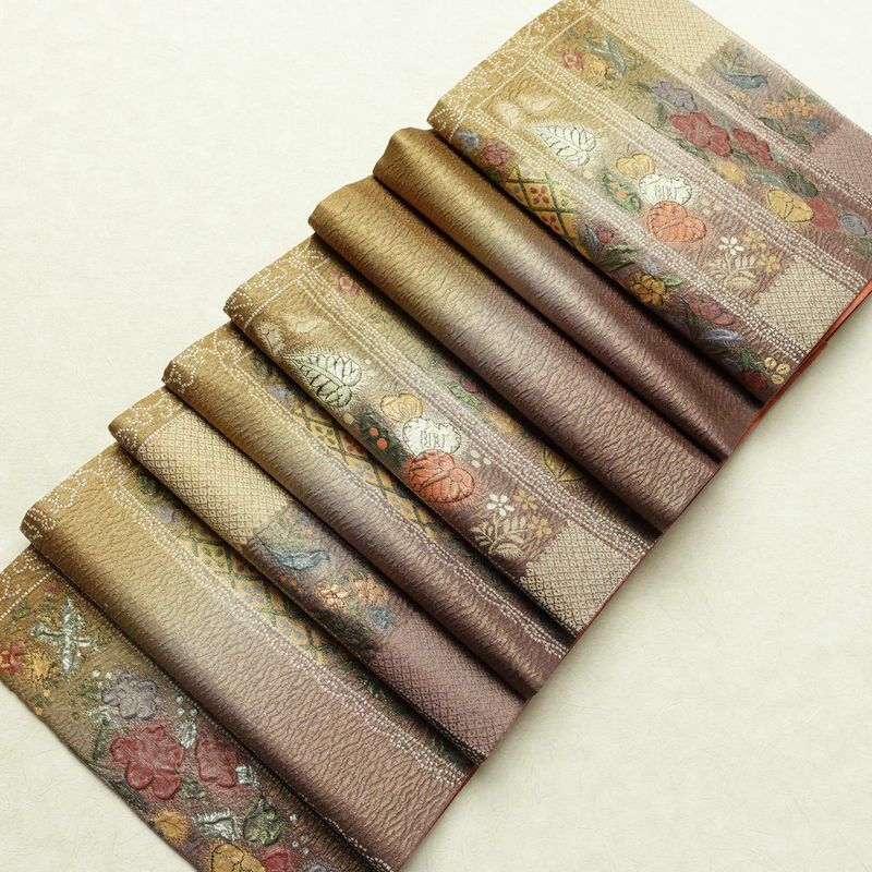 袋帯 纈幡織 辻が花 六通柄 良品 フォーマル用 正絹 木の葉・植物柄 箔 帯 多色使い_画像18