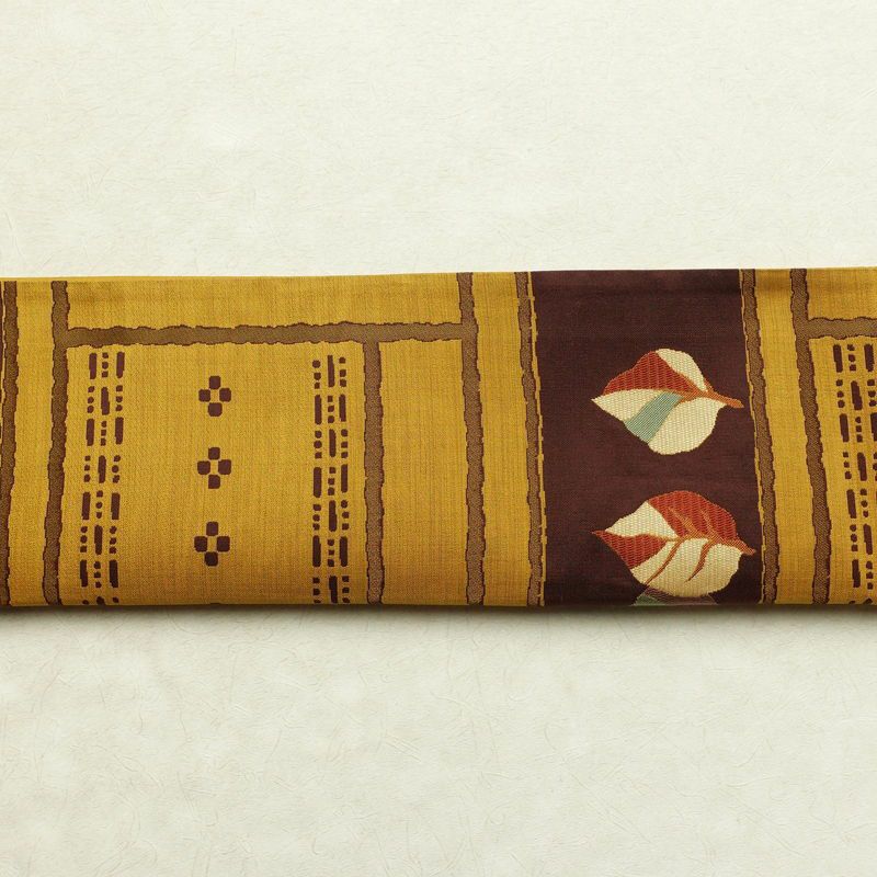 袋帯 六通柄 美品 一般用 正絹 木の葉・植物柄 帯 葉っぱ 黄・黄土色_画像15