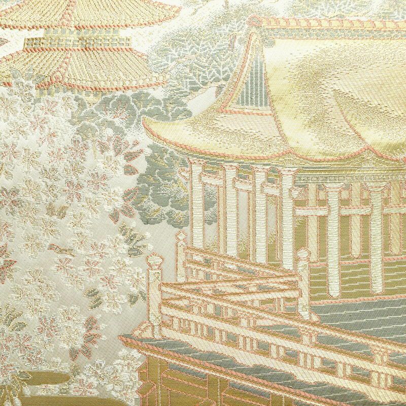 作り帯 袋帯 フォーマル用 正絹 風景柄 箔 金糸 帯 多色使い_画像2