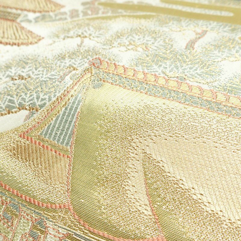 作り帯 袋帯 フォーマル用 正絹 風景柄 箔 金糸 帯 多色使い_画像4