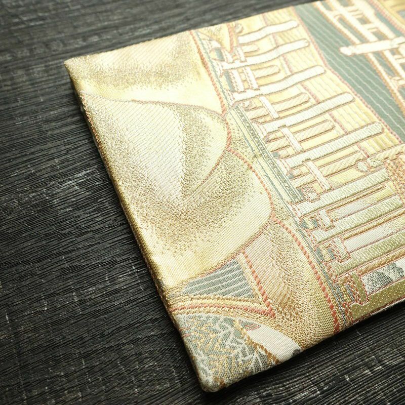 作り帯 袋帯 フォーマル用 正絹 風景柄 箔 金糸 帯 多色使い_画像11
