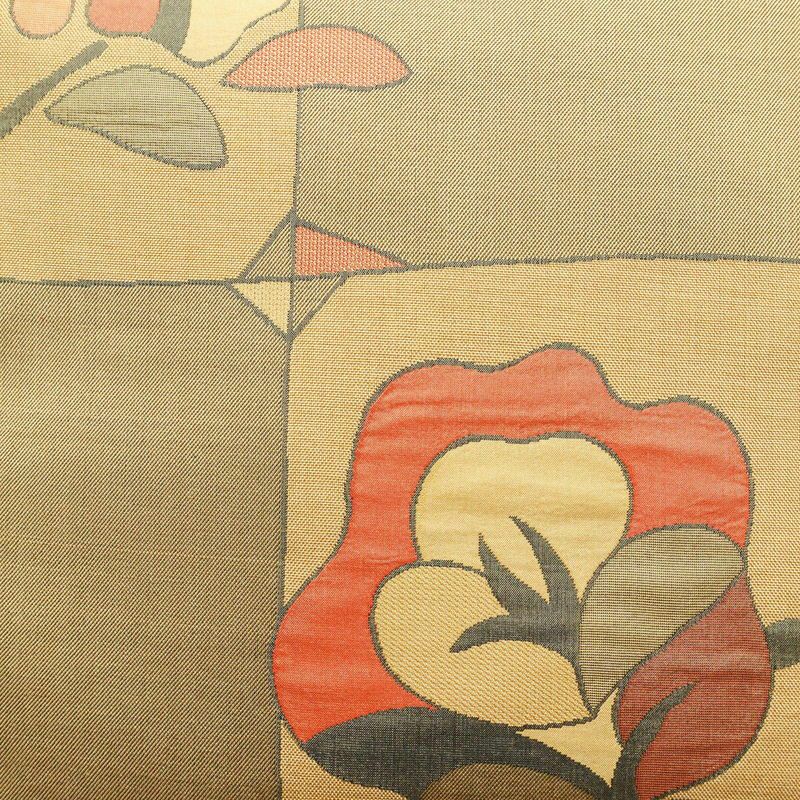 袋帯 明日香 六通柄 良品 一般用 正絹 花柄 帯 ベージュ_画像2