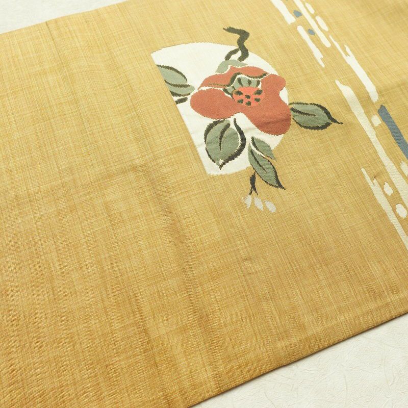 袋帯 六通柄 良品 一般用 正絹 花柄 帯 黄・黄土色_画像16