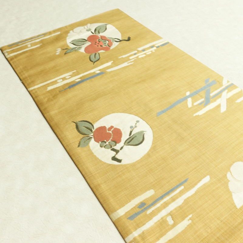 袋帯 六通柄 良品 一般用 正絹 花柄 帯 黄・黄土色_画像17