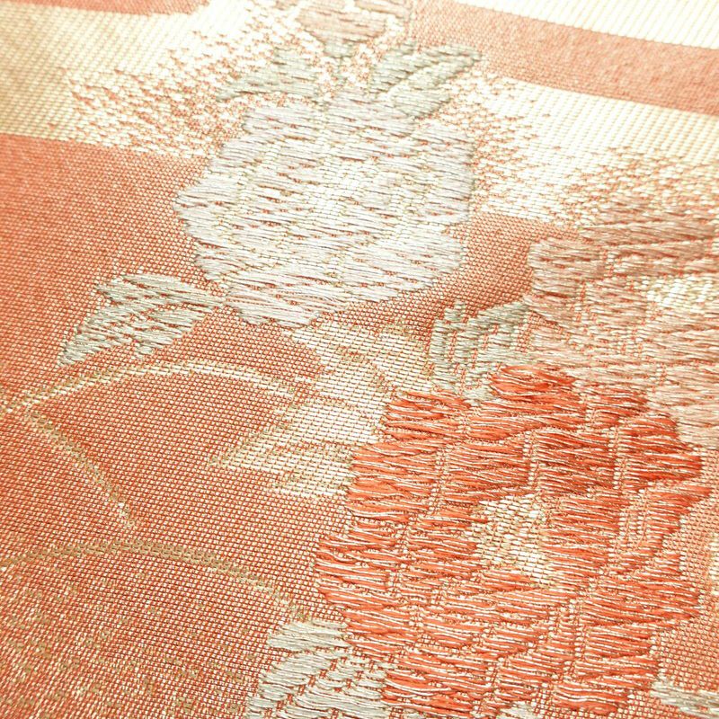 名古屋帯 六通柄 正絹 古典柄 名古屋仕立て 箔 帯 ピンク_画像3