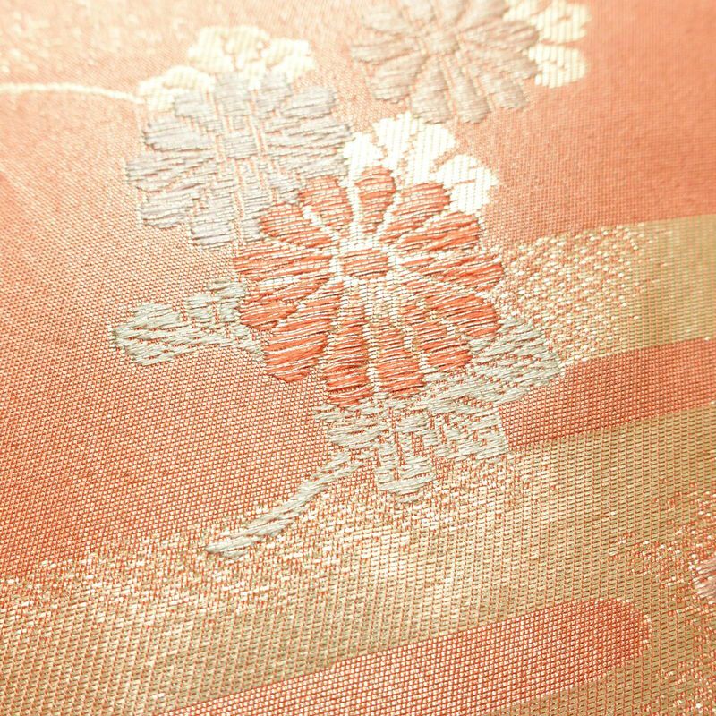 名古屋帯 六通柄 正絹 古典柄 名古屋仕立て 箔 帯 ピンク_画像4