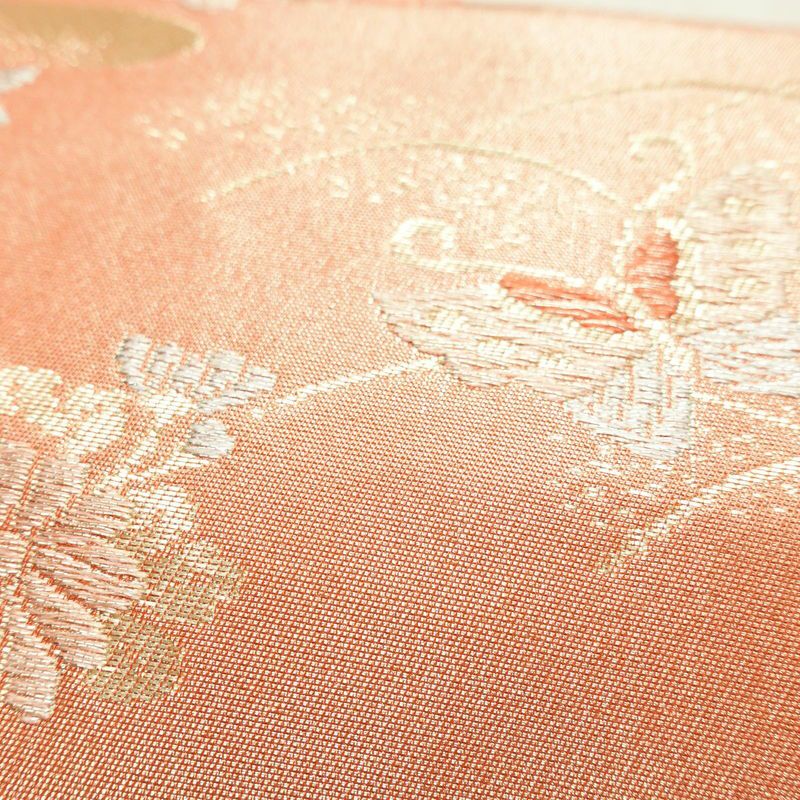 名古屋帯 六通柄 正絹 古典柄 名古屋仕立て 箔 帯 ピンク_画像5