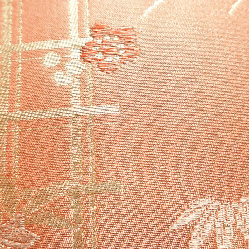 名古屋帯 六通柄 正絹 古典柄 名古屋仕立て 箔 帯 ピンク_画像6